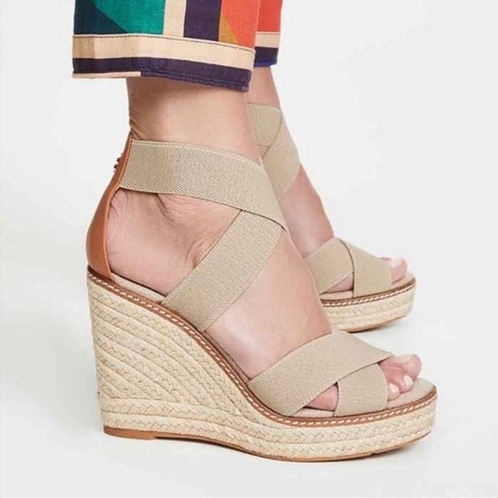 Tory Burch Women's Frieda Platform Wedge Espadrille Sandals Size 8 like new